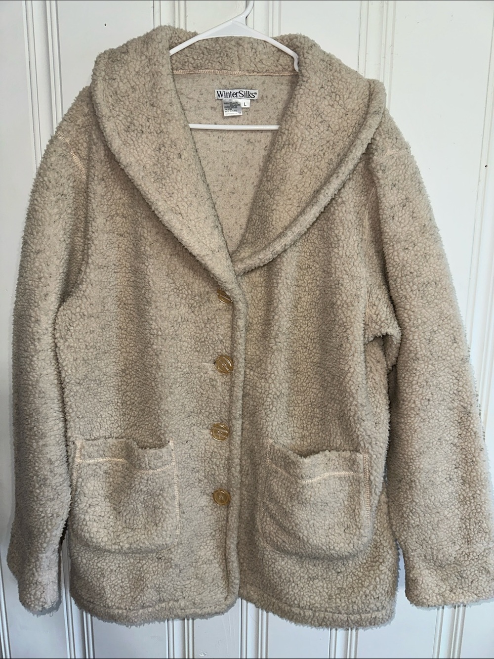 WinterSilks Cream Beige Sherpa Teddy Bear Coat Jacket Shawl Collar